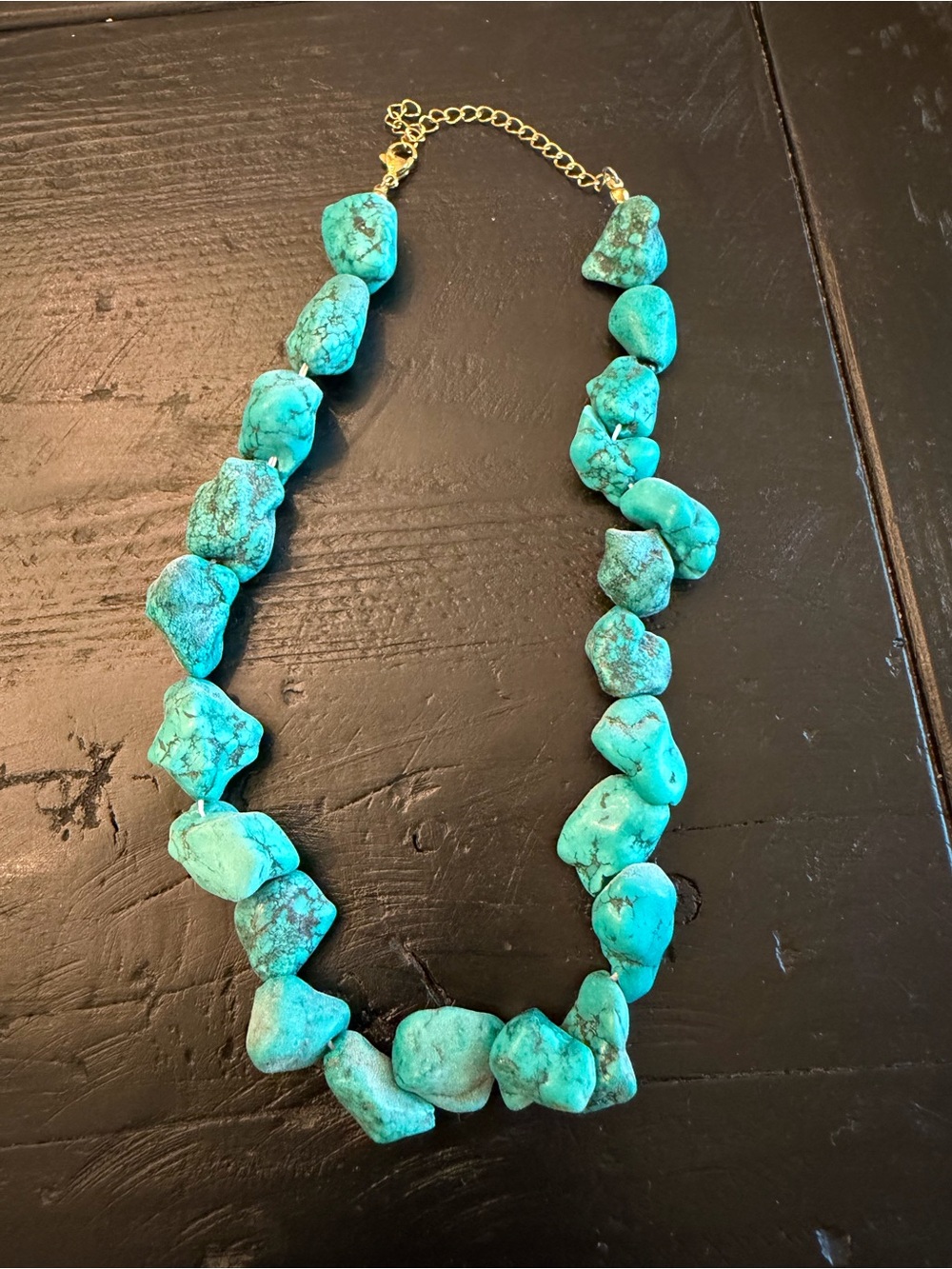 Turquoise Nugget Necklace with Gold-Tone Chain